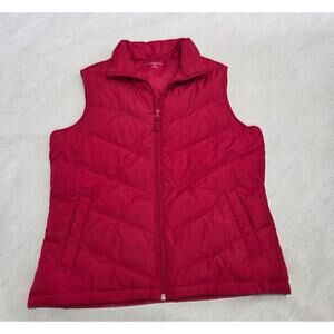 Lands End red zip up light weight puffer vest woman's size Medium